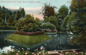 Vintage Postcard 1910's Swan John Ball Park Grand Rapids Michigan MI