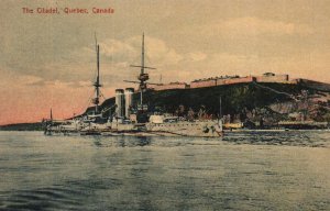 British Royal Navy Steamer near Citadel at Quebec Canada WWI c1910 Vtg Postcard