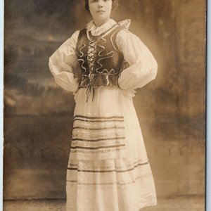 c1910s Newark, NJ Polish Girl RPPC Krakowiak Costume Fashion Dress Photo PC A258