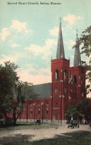 Vintage Postcard Sacred Heart Church Parish Religious Building Salina Kansas KS