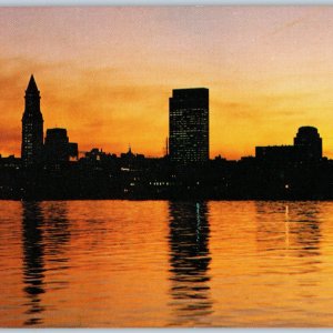 c1970s Boston, MA Downtown Sunset Harbor East View Oversized PC by S. Fredman 8P