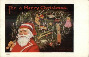 Christmas - Bernhardt Wall Santa Claus #1954 Decrated Tree 1907 Postcard