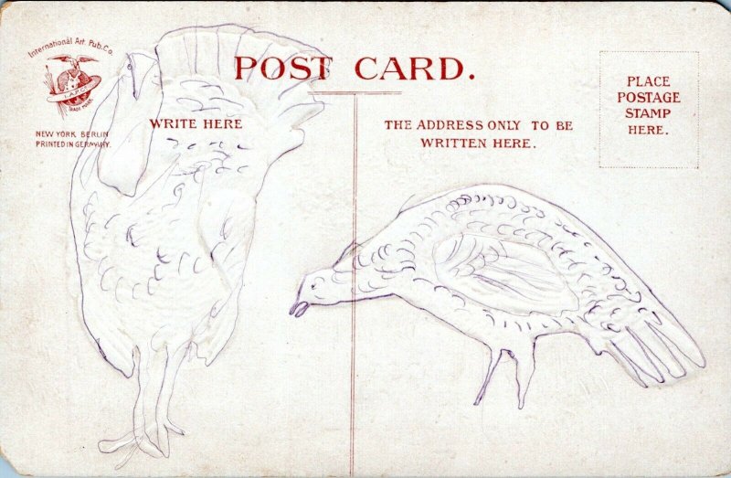 Embossed Wild Turkeys Good Wishes For Thanksgiving Day 1910 Postcard AG