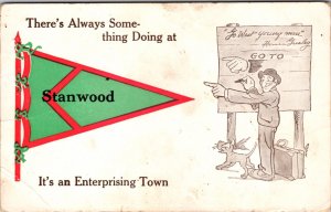 Postcard Pennant Flag Stanwood, Michigan Travel Advertising