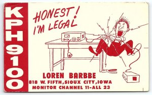 1960s SIOUX CITY IOWA LOREN BARBBE KPH9100 HAM RADIO CALL LETTER POSTCARD P3835