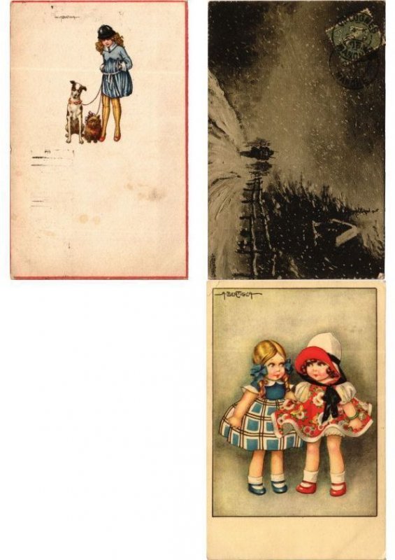 BERTIGLIA A. ARTIST SIGNED CHILDREN COMIC 7 Vintage Postcards (L5866)