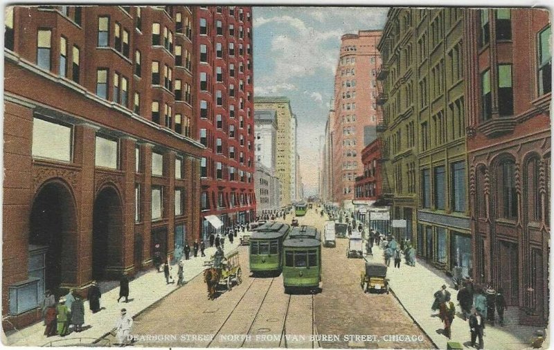 Vtg, Dearborn street North from Van Buren street, Chicago, ILL