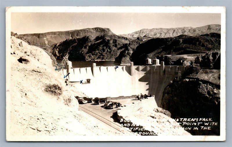 BOULDER HOOVER DAM between NEVADA & ARIZONA VINTAGE REAL PHOTO POSTCARD RPPC