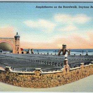 1940 Daytona Beach, Fla Amphitheatre Boardwalk Bandshell Theatre Curt Teich A219