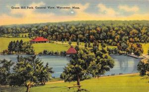 WORCESTER, MA Massachusetts  GREEN HILL PARK   Lake~Pavilion   c1940's Postcard