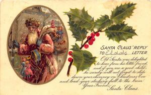 Christmas Red Suited Santa Claus Reply Letter 1905 Postcard
