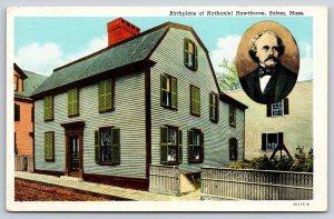 Salem Massachusetts~Birthplace Of Nathaniel Hawthorne~Inset~Vintage Linen PC