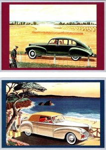 2~1990 Repro 4X6 Postcards TOURING AMERICA~1940 LINCOLN CAR Vintage Advertising