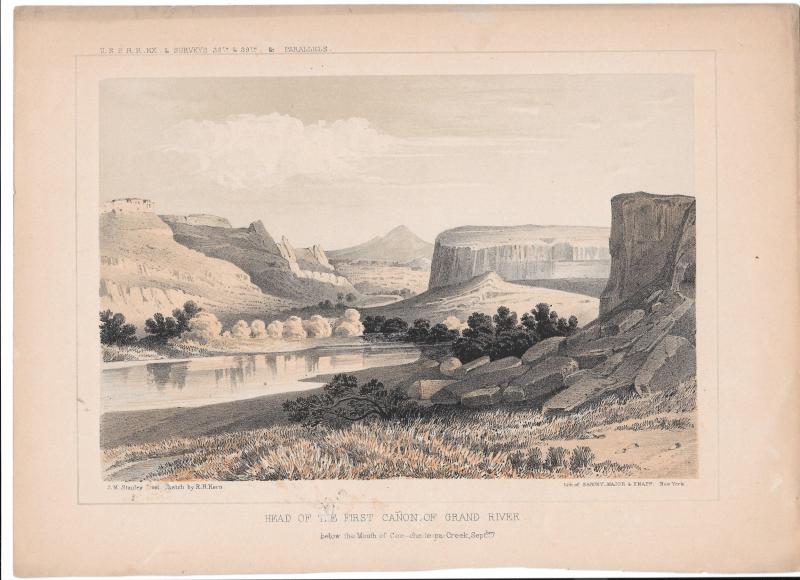 Head of First Canon Grand River 1855 Lithograph USPRR Survey 38th 39th Parallels