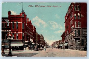 Cedar Rapids Iowa IA Postcard Third Street Scene Buildings Road 1910 Unposted