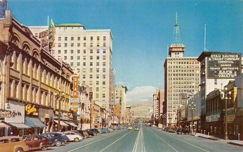 SALT LAKE CITY, Utah UT   MAIN STREET SCENE  Utah Savings~Star Clothes  Postcard