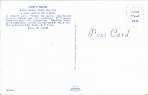 Postcard NC Rocky Mount Hunt's Motel & Restaurant Pool Classic Cars 1960s S76