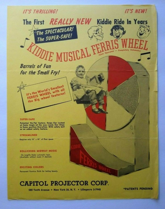 Kiddie Musical Ferris Wheel FLYER Original Amusement Ride Art 1950's Capitol