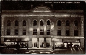 View of Burns Theatre at Night, Colorado Springs CO Vintage Postcard D41