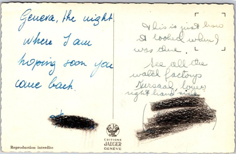 Geneve Illumination de la Rade erde la Ville Switzerland Night Scene Postcard