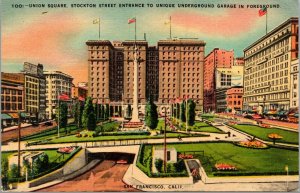 Vtg San Francisco CA Union Square Stockton Street Underground Garage Postcard