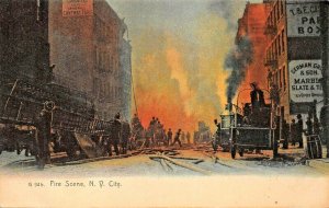 NEW YORK CITY~FIRE SCENE~1900s ROTOGRAPH TINTED PHOTO POSTCARD