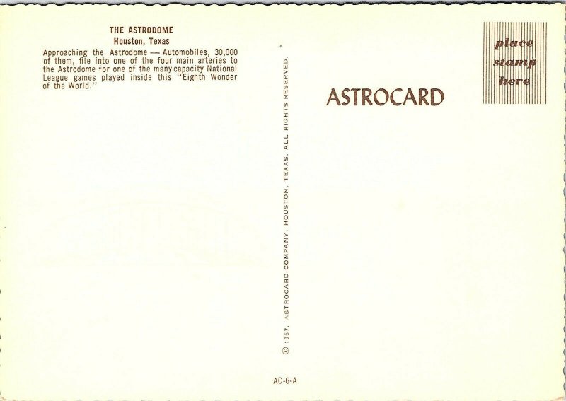 Postcard~The Astrodome~Houston, Texas~Vintage Cars~Volkswagen~4x6~O1 