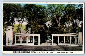 Montreal Quebec Canada Postcard Roddick Memorial Gates Mcgill University 1930