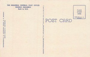 The Bahamas General Post Office, Nassau, Bahamas, Early Linen Postcard, Unused