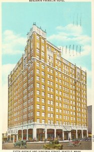 Vintage Postcard - Benjamin Franklin Hotel - Seattle, Washington 1936