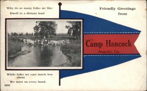 WWI Era Atlanta Georgia GA Camp Hancock Cows Pennant Flag Vintage Postcard