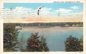 Traverse City Michigan~Arbutus Lake View~Sunset in Distance~1933 Postcard