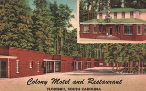 Vintage Postcard 1930's Colony Motel Restaurant Building Florence South Carolina