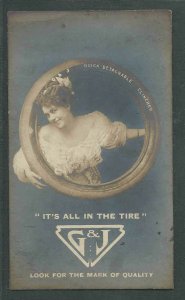 DATED 1909 PPC VINTAGE ADVERTISING CARD FOR G & J QUICK DETACHABLE CLINCHER TIRE