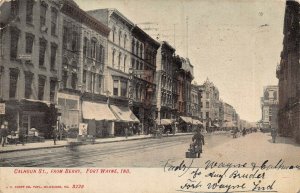 FORT WAYNE INDIANA~CALHOUN STREET FROM BERRY-STOREFRONTS~1908 POSTCARD