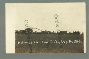 Iona Lake MINNESOTA RPPC 1909 THRESHING CREW Advertising nr Lake Wilson Slayton