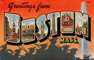 Massachusetts Greetings From Boston Large Letter Chrome 1944