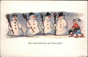 Carl Diehl German New Year - Snowman Fantasy c1915 Postcard