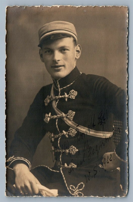 1922 SOLDIER MILITARY UNIFORM ANTIQUE REAL PHOTO POSTCARD RPPC SIGNED 