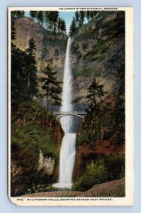 Multnomah Falls w Footbridge Columbia River Oregon OR UNP WB Postcard L15