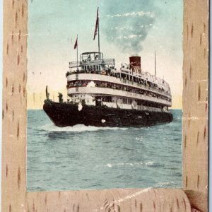 1907 Whaleback Steamer, Christopher Columbus Steamship RARE Wood Old Border A229