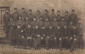 French army regimental group photo postcard dated 1908 Caen France