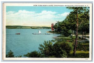 Chautauqua New York Postcard View Along North Shore Chautauqua Institution c1920