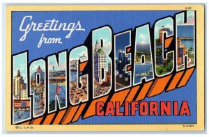 1940 Greetings From Exterior Building Long Beach California Multiview Postcard