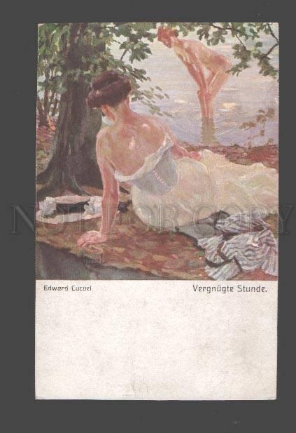 093491 Semi-NUDE Woman as Fairy in Water by CUCUEL Vintage PC