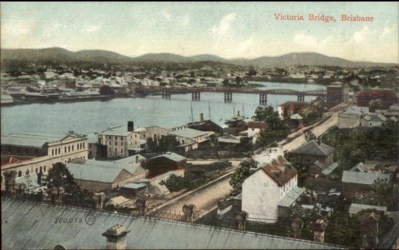 Brisbane Australia Victoria Bridge Aerial View c1910 Postcard