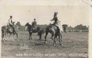 RP: FEMALE RODEO ; MISS RUAMY GLASCO, Bucking Horse Rider, WALLA WALLA, 1913