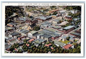 Anderson South Carolina SC Postcard Airplane View Business Section c1940 Vintage