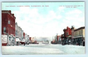 WATERTOWN, South Dakota SD ~ OAK STREET Scene looking North c1910s Postcard