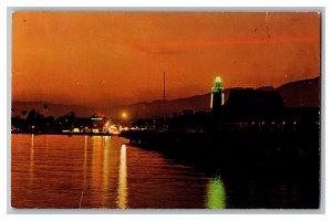 Postcard CA Santa Barbara Sunset From Pier City Mountains In Background